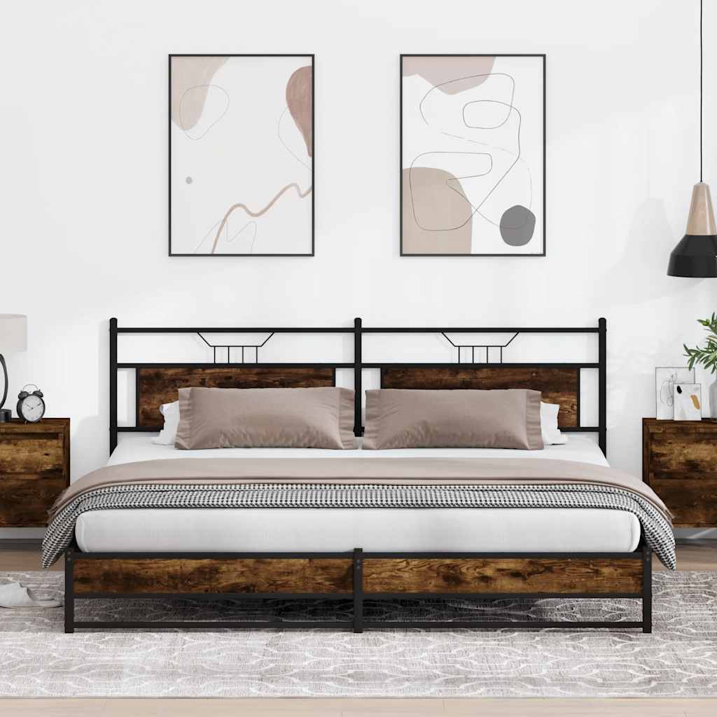 vidaXL Metal Bed Frame without Mattress Smoked Oak 193x203 cm