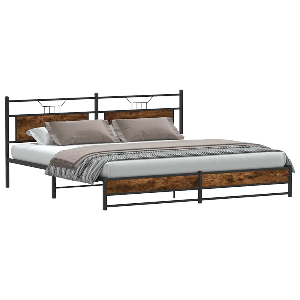 vidaXL Metal Bed Frame without Mattress Smoked Oak 200x200 cm