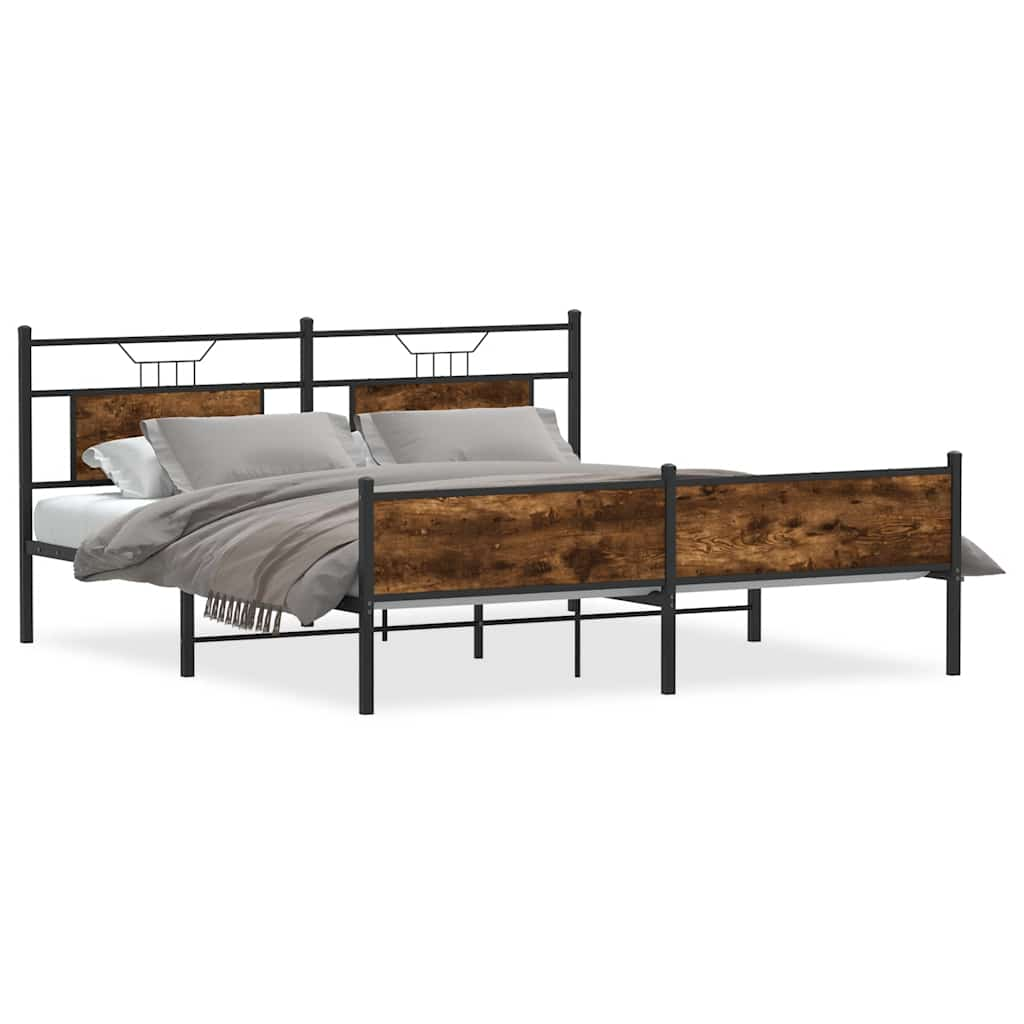 vidaXL Metal Bed Frame without Mattress Smoked Oak 160x200 cm