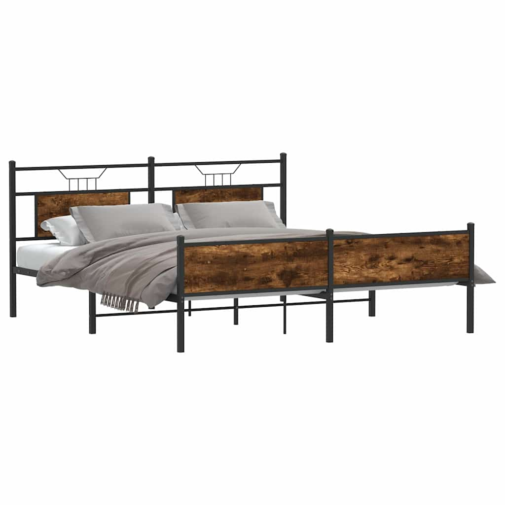 vidaXL Metal Bed Frame without Mattress Smoked Oak 160x200 cm