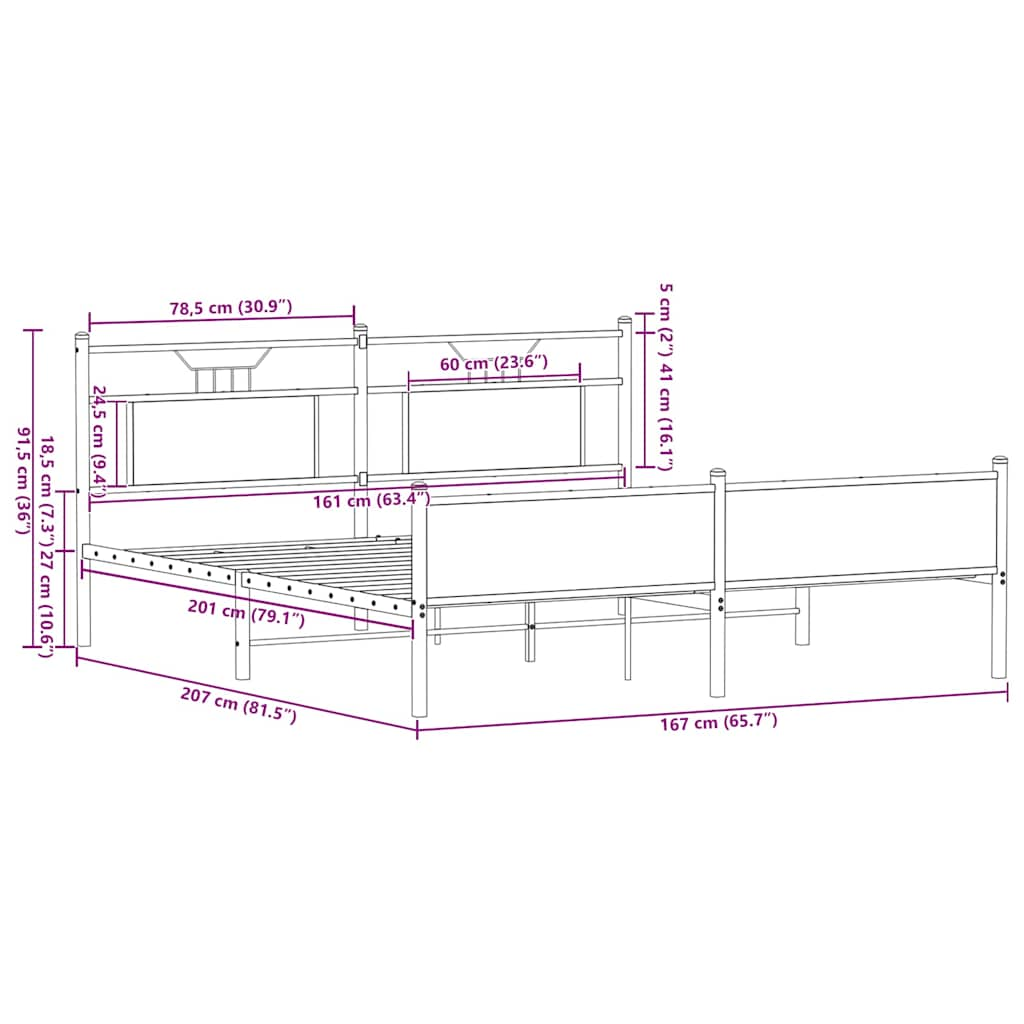 vidaXL Metal Bed Frame without Mattress Smoked Oak 160x200 cm