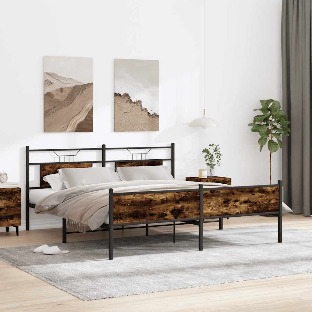 vidaXL Metal Bed Frame without Mattress Smoked Oak 160x200 cm