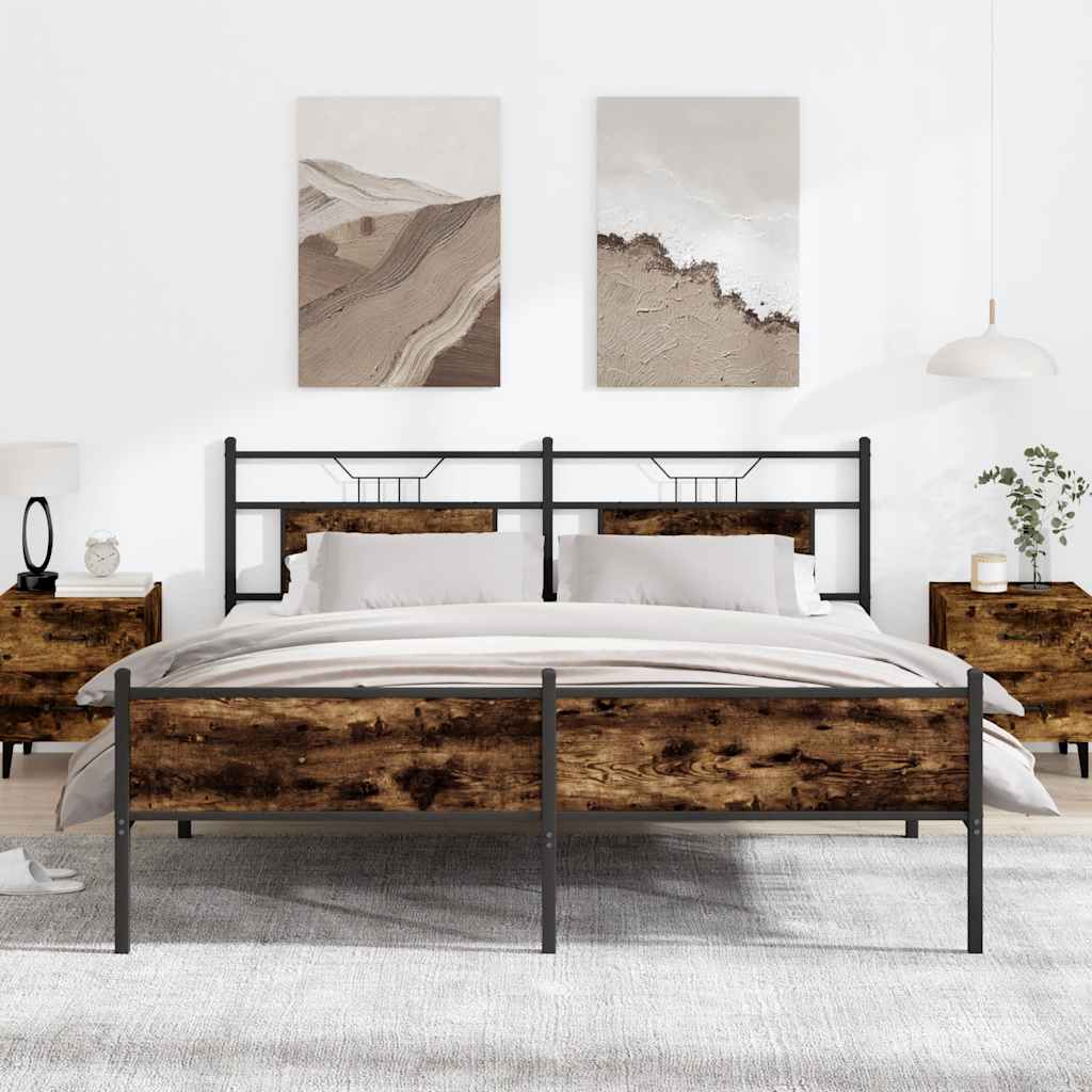 vidaXL Metal Bed Frame without Mattress Smoked Oak 180x200 cm Super King