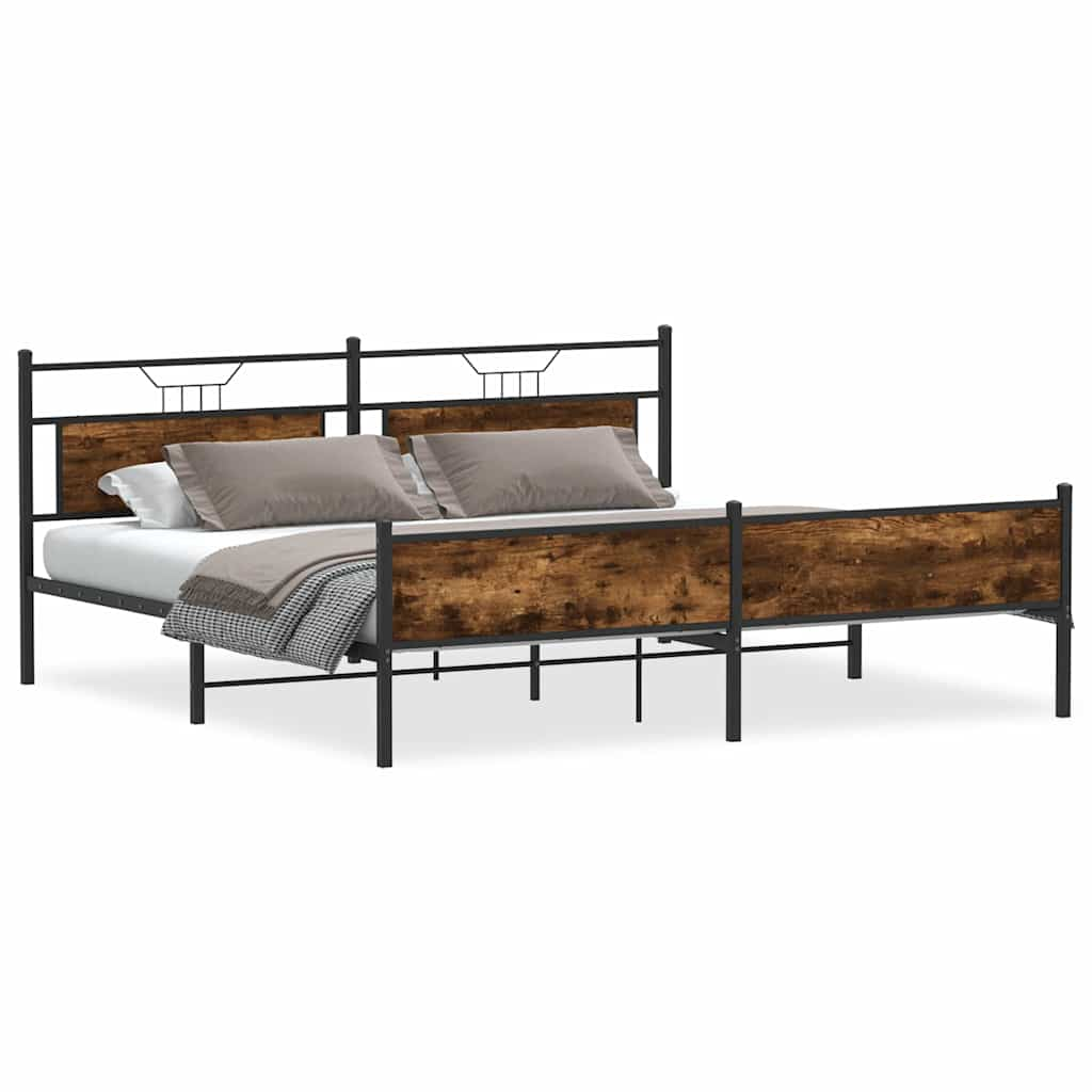 vidaXL Metal Bed Frame without Mattress Smoked Oak 193x203 cm