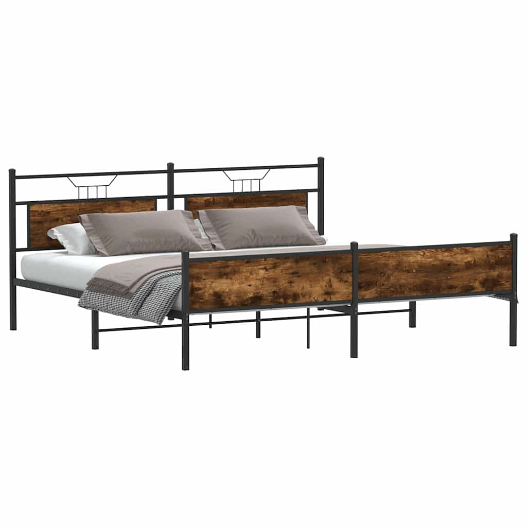 vidaXL Metal Bed Frame without Mattress Smoked Oak 193x203 cm