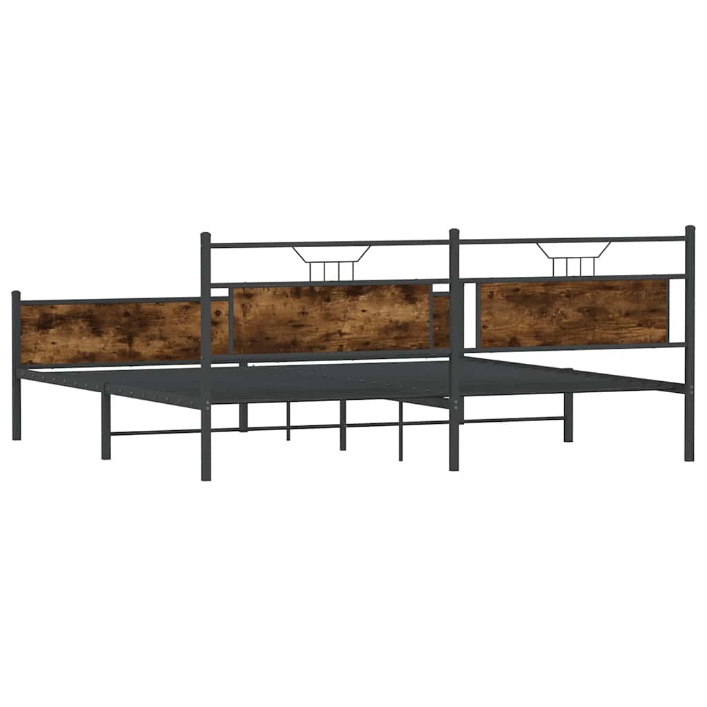 vidaXL Metal Bed Frame without Mattress Smoked Oak 193x203 cm