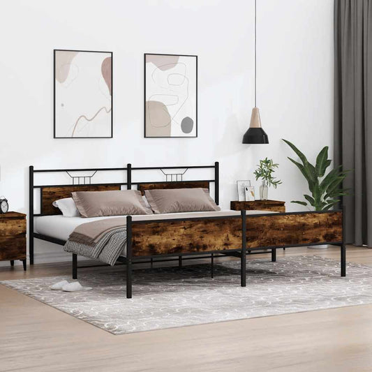 vidaXL Metal Bed Frame without Mattress Smoked Oak 193x203 cm