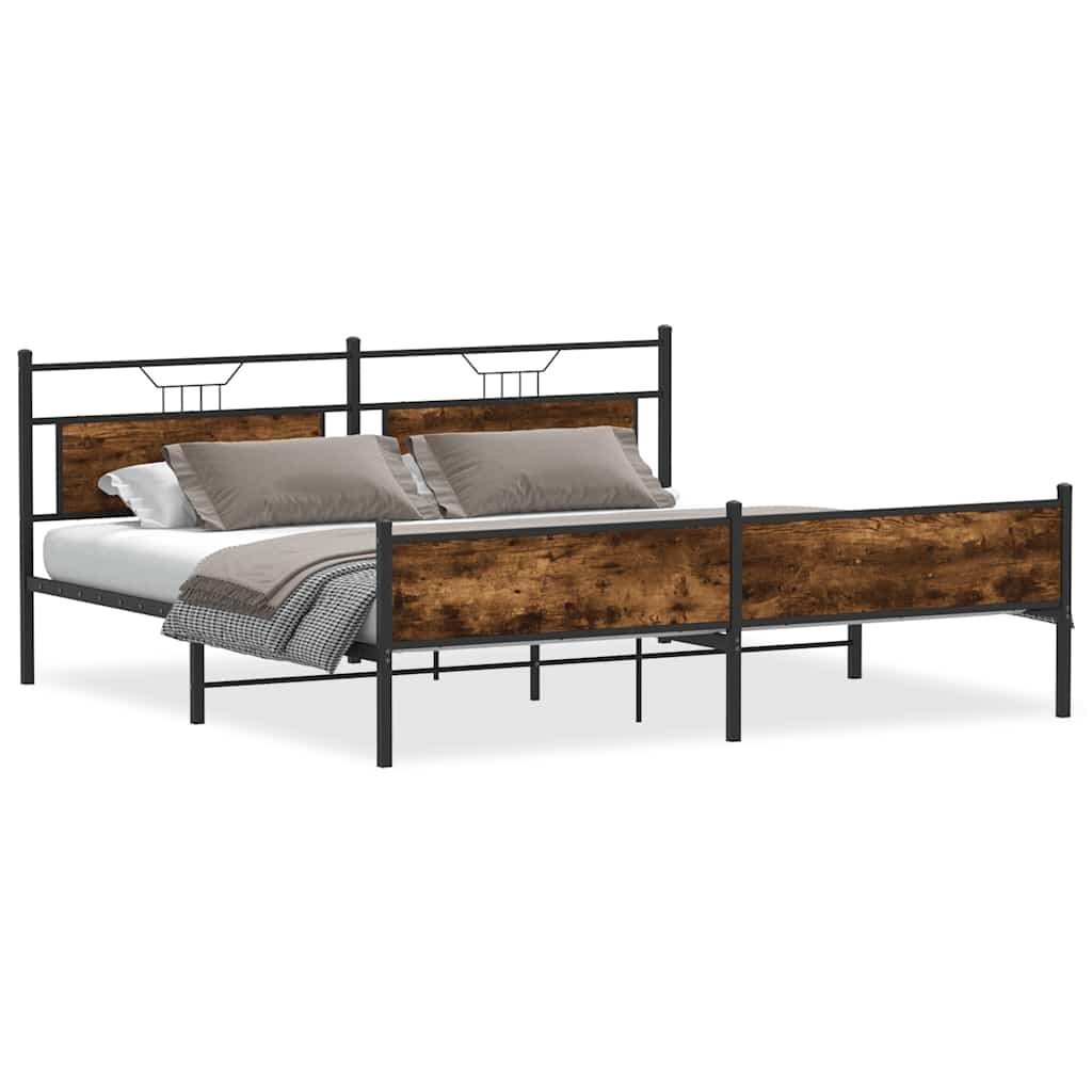 vidaXL Metal Bed Frame without Mattress Smoked Oak 200x200 cm