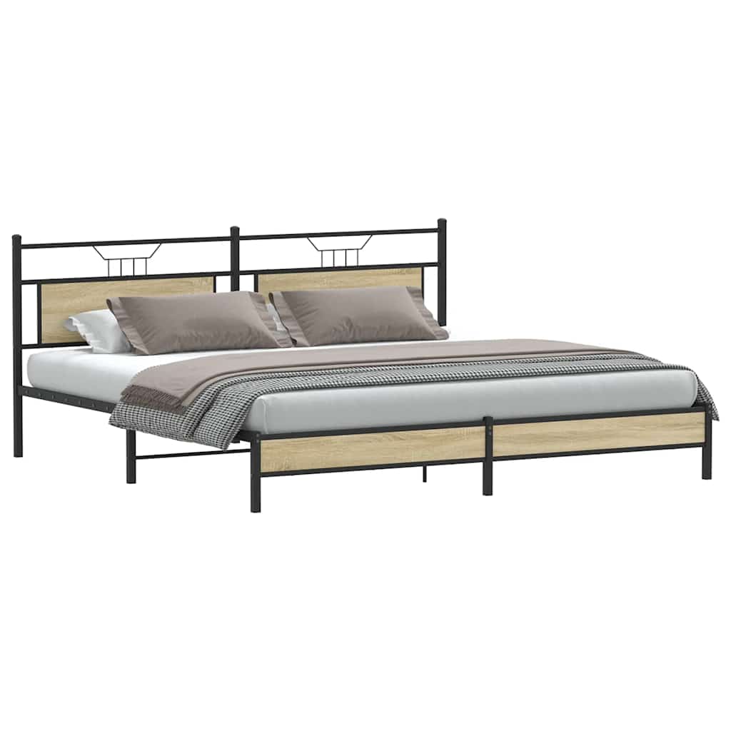 Metal Bed Frame without Mattress Sonoma Oak 193x201 cm