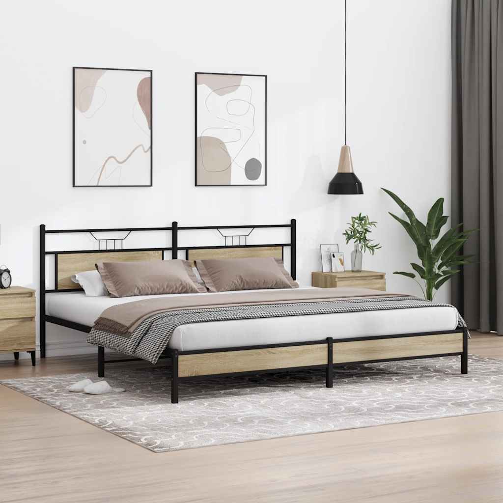 Metal Bed Frame without Mattress Sonoma Oak 200x200 cm