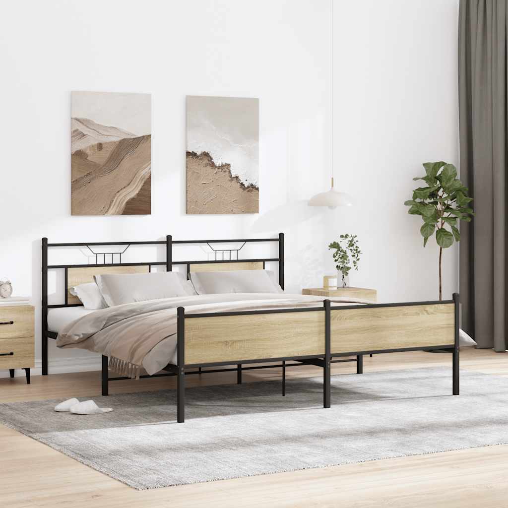 Metal Bed Frame without Mattress Sonoma Oak 160x200 cm