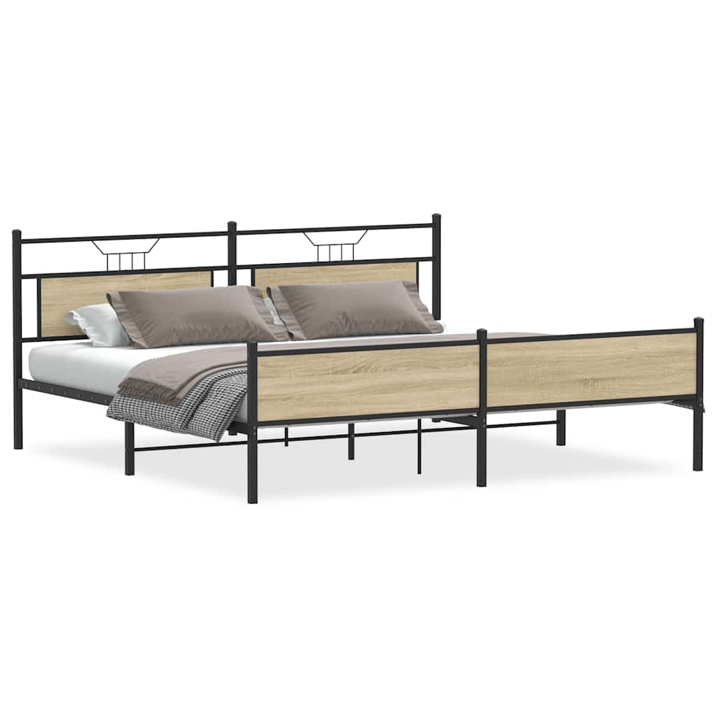Metal Bed Frame without Mattress Sonoma Oak 200x200 cm