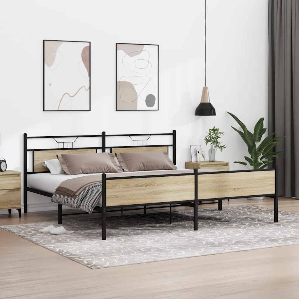 Metal Bed Frame without Mattress Sonoma Oak 200x200 cm