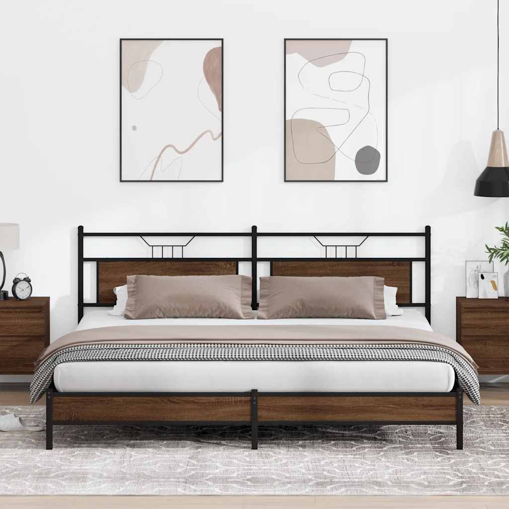 Metal Bed Frame without Mattress Brown Oak 193x201 cm