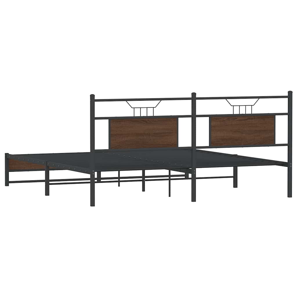 Metal Bed Frame without Mattress Brown Oak 180x200 cm Super King
