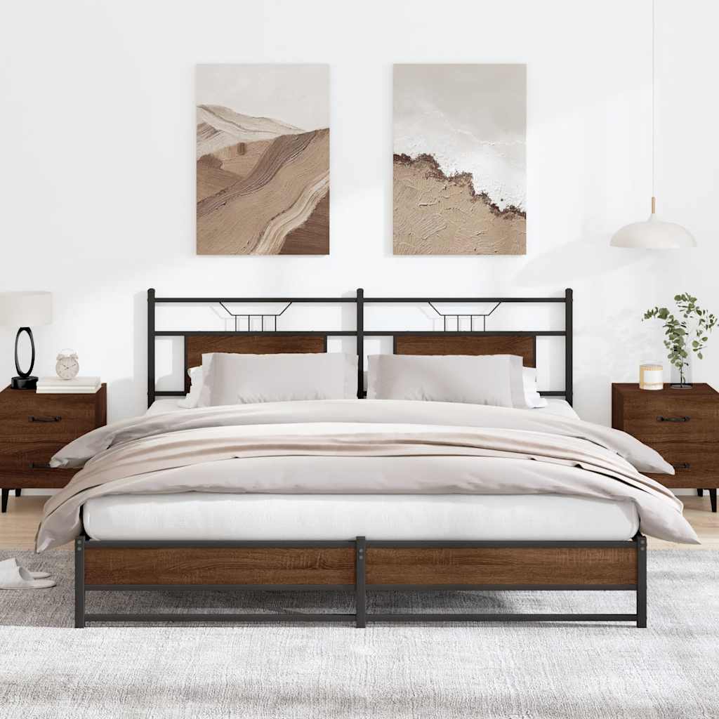 Metal Bed Frame without Mattress Brown Oak 180x200 cm Super King