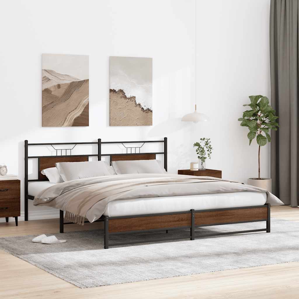 Metal Bed Frame without Mattress Brown Oak 183x213 cm