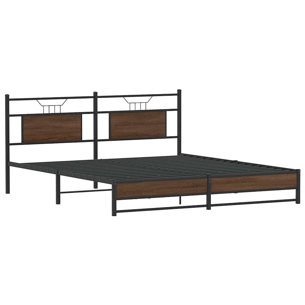 Metal Bed Frame without Mattress Brown Oak 183x213 cm