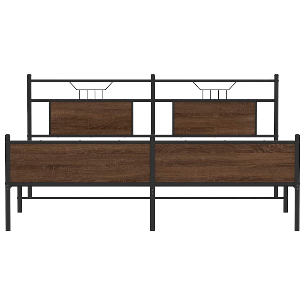 Metal Bed Frame without Mattress Brown Oak 180x200 cm Super King