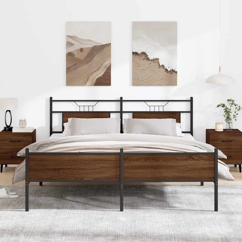 Metal Bed Frame without Mattress Brown Oak 180x200 cm Super King