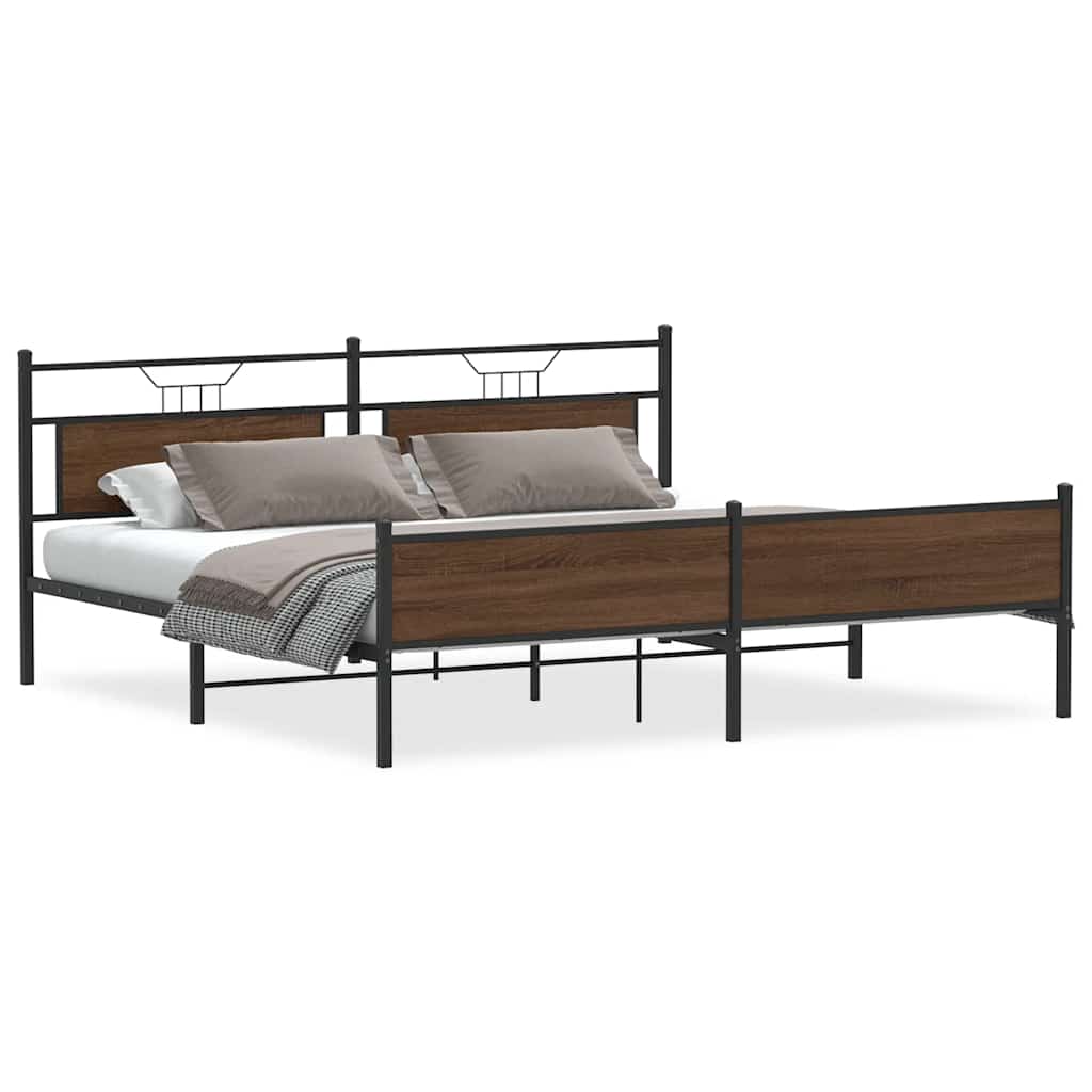 Metal Bed Frame without Mattress Brown Oak 200x200 cm