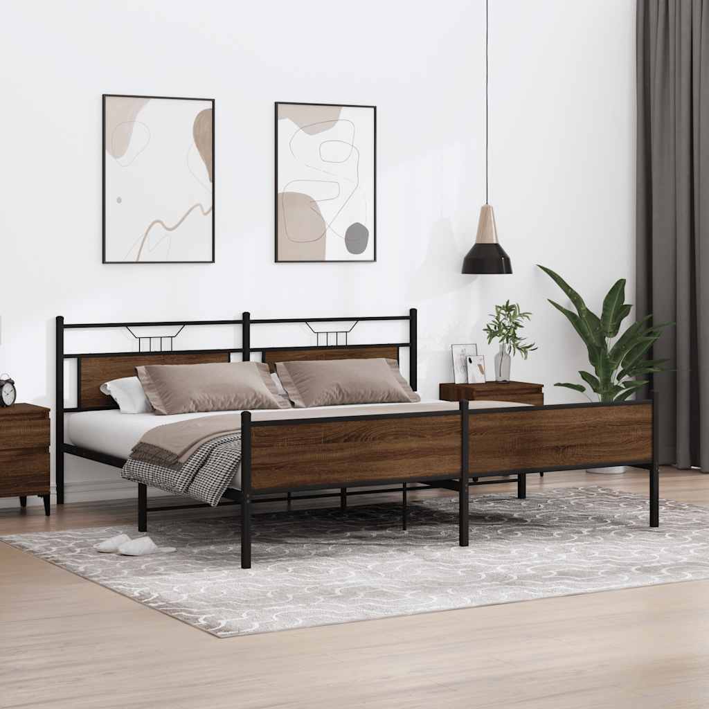 Metal Bed Frame without Mattress Brown Oak 200x200 cm