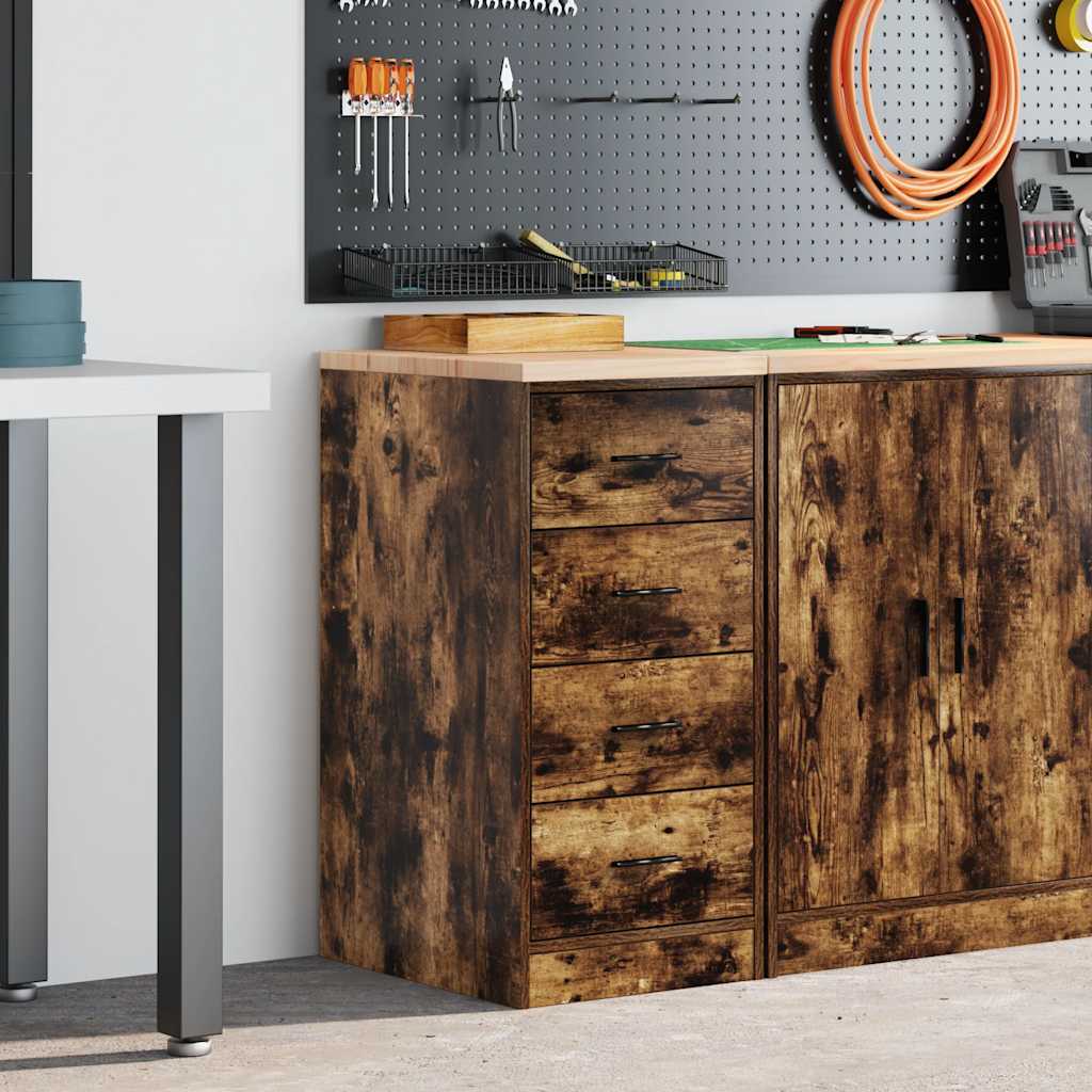 Garage Storage Cabinet Smoked Oak 40x51x85 cm Solid Wood Pine