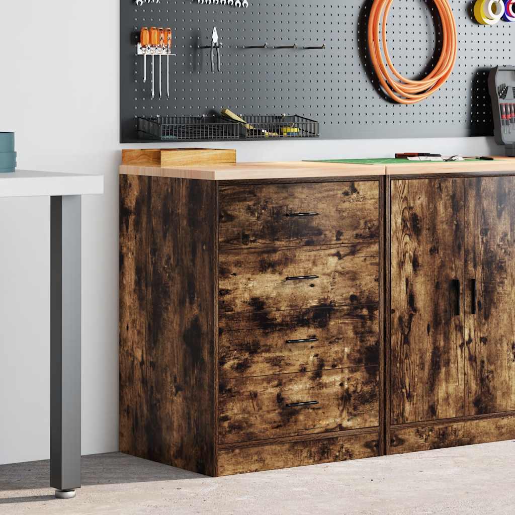 Garage Storage Cabinet Smoked Oak 60x51x85 cm Solid Wood Pine