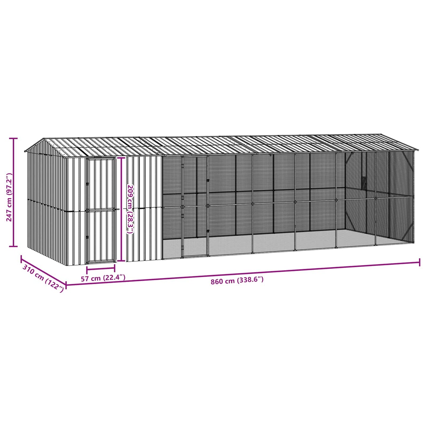 Bird Cage Anthracite 860 x 310 x 247 cm Galvanised Steel