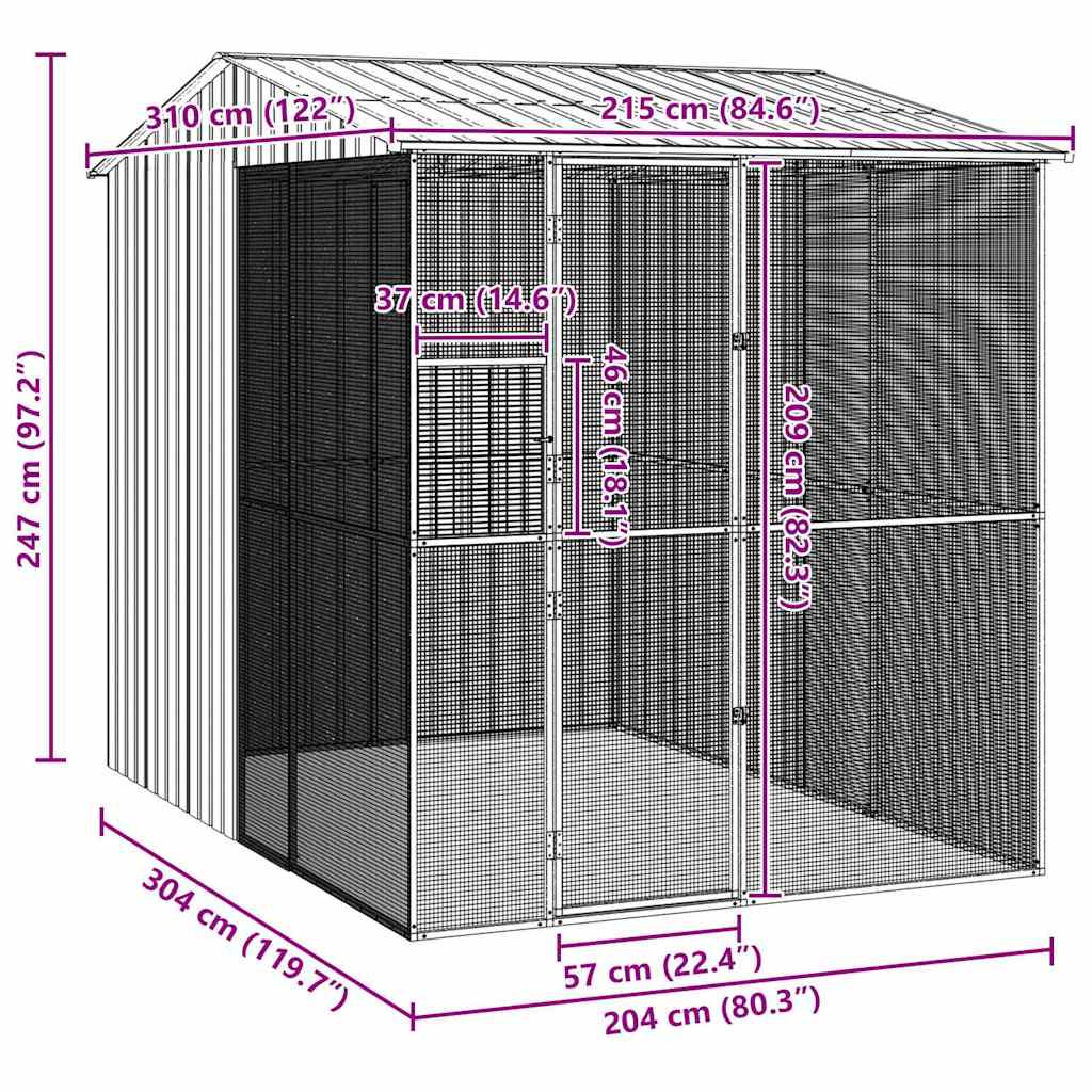 Bird Cage with Storage Grey 215 x 310 x 247 cm Galvanised Steel