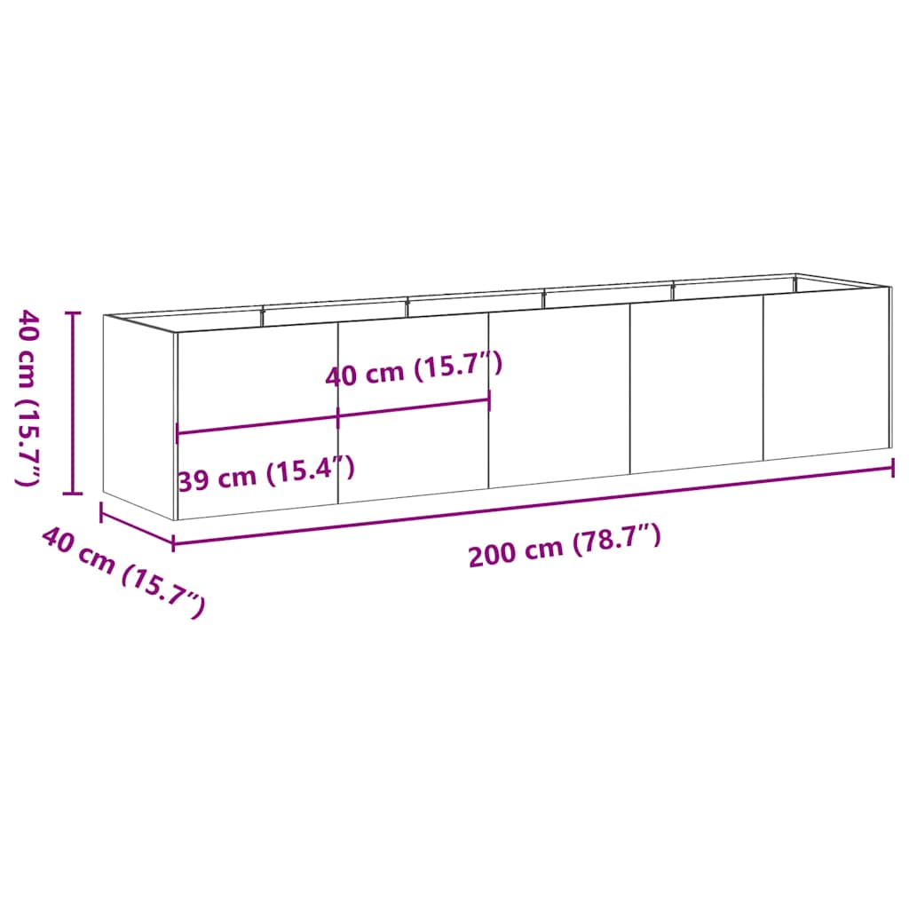 vidaXL Planter Black 200x40x40 cm Cold-rolled Steel