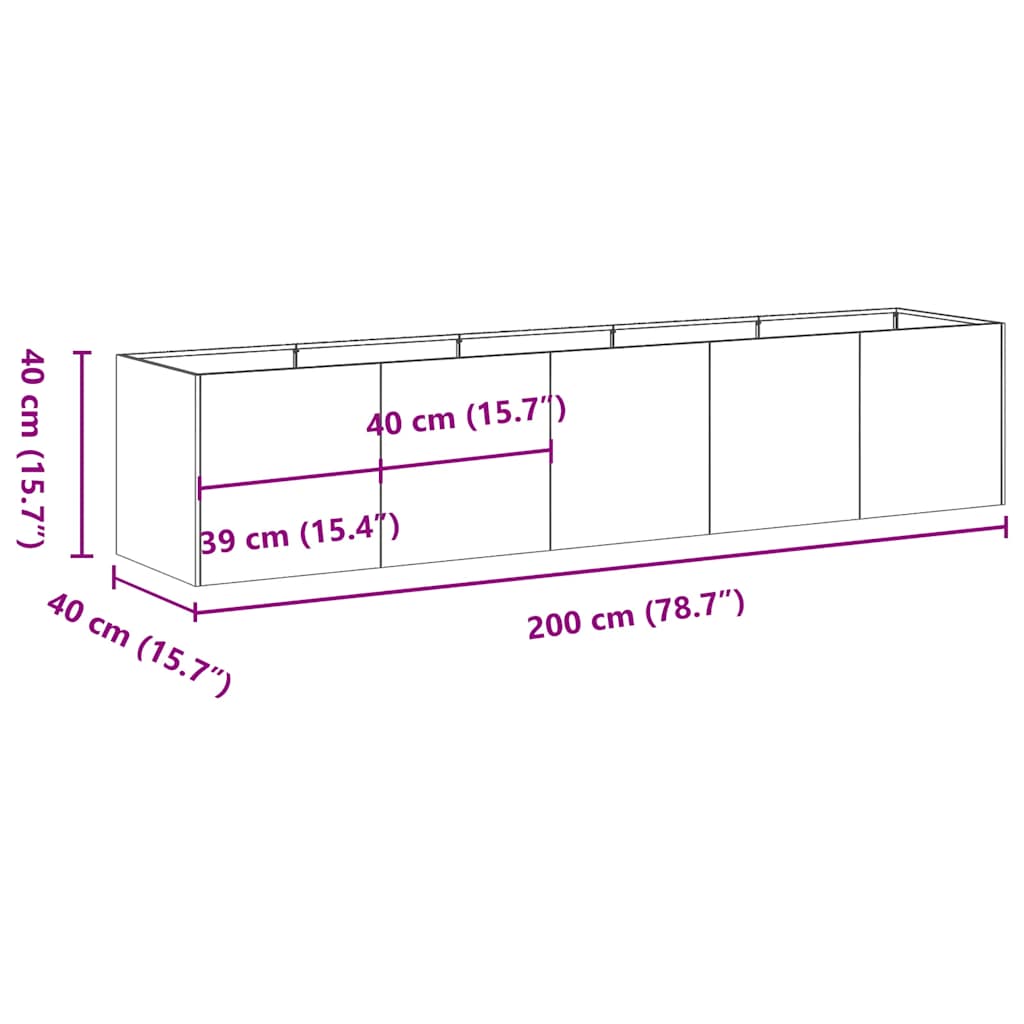 vidaXL Planter 200x40x40 cm Stainless Steel