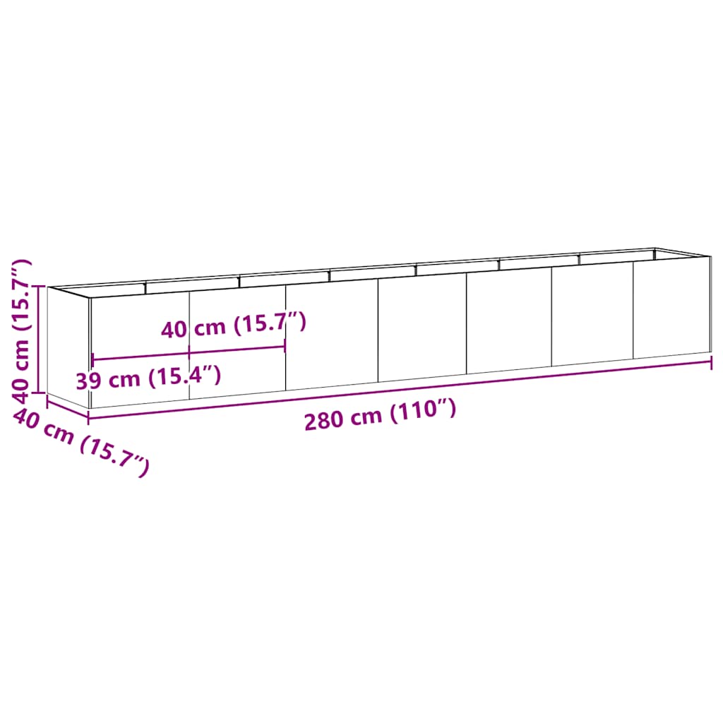 vidaXL Planter 280x40x40 cm Stainless Steel