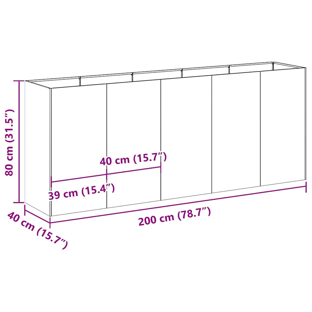 vidaXL Planter Olive Green 200x40x80 cm Cold-rolled Steel