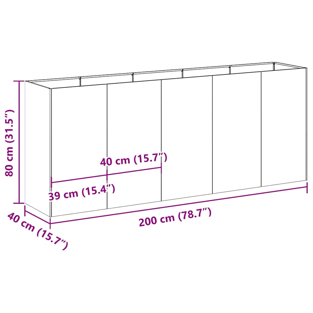 vidaXL Planter 200x40x80 cm Stainless Steel