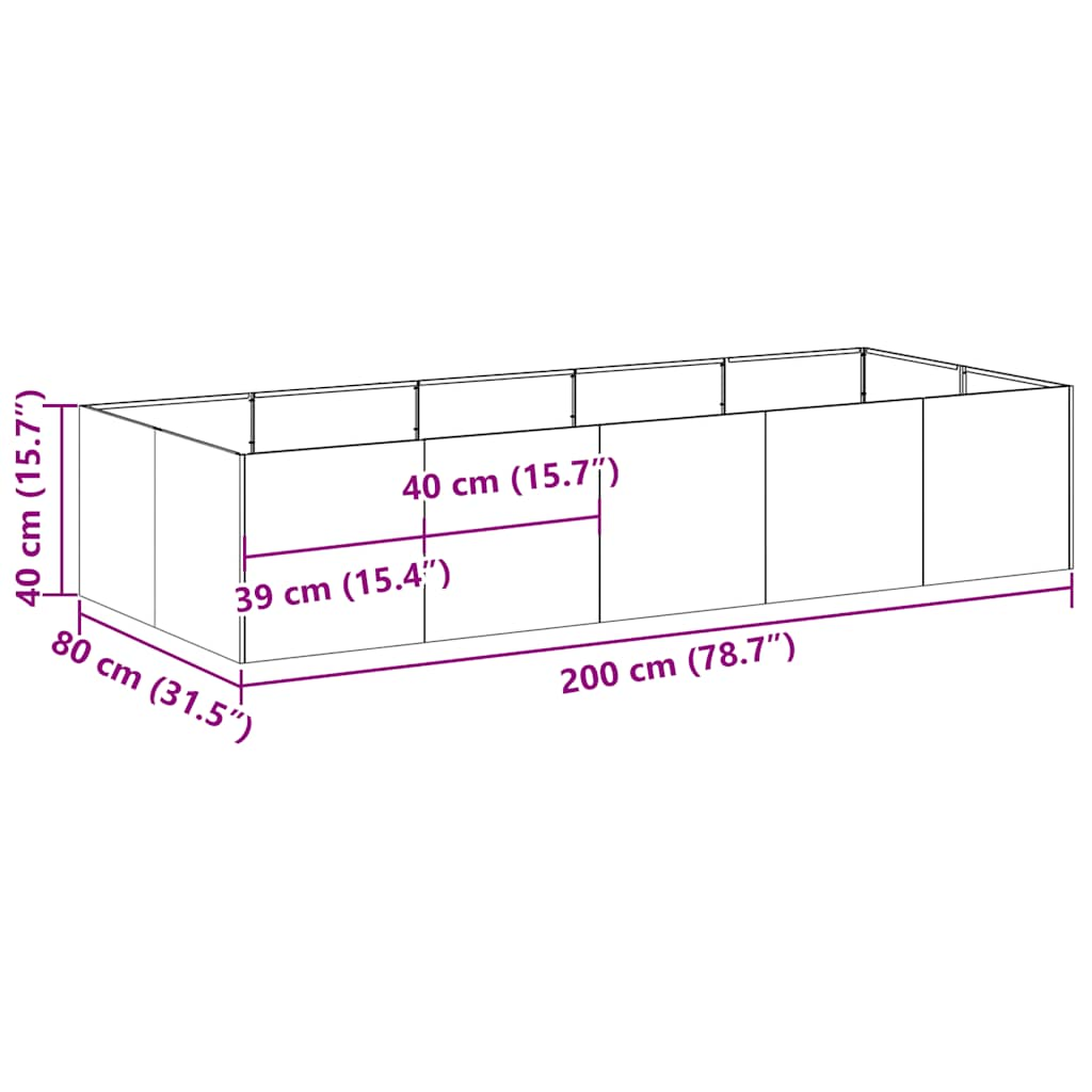 vidaXL Planter Olive Green 200x80x40 cm Steel