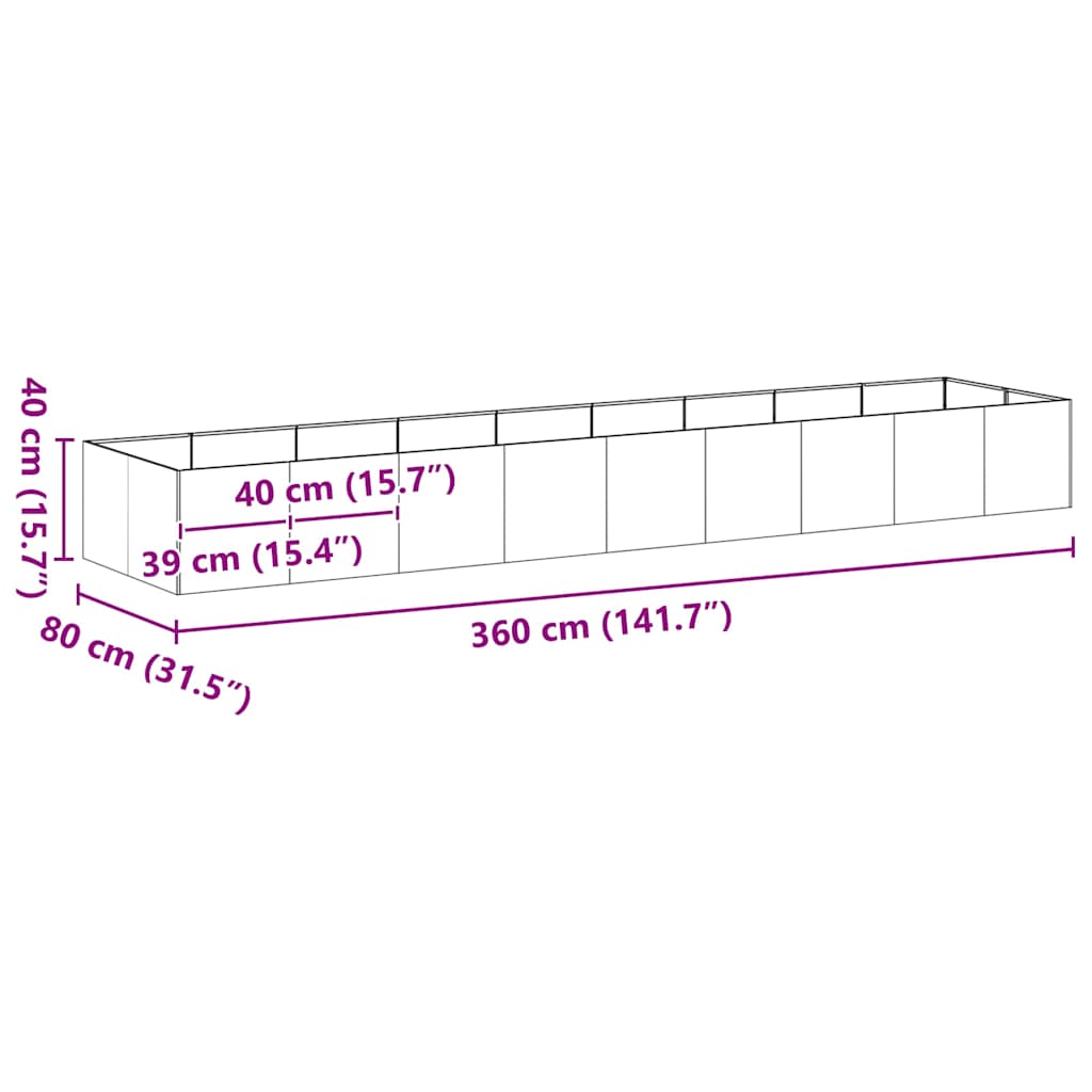 vidaXL Planter Black 360x80x40 cm Steel