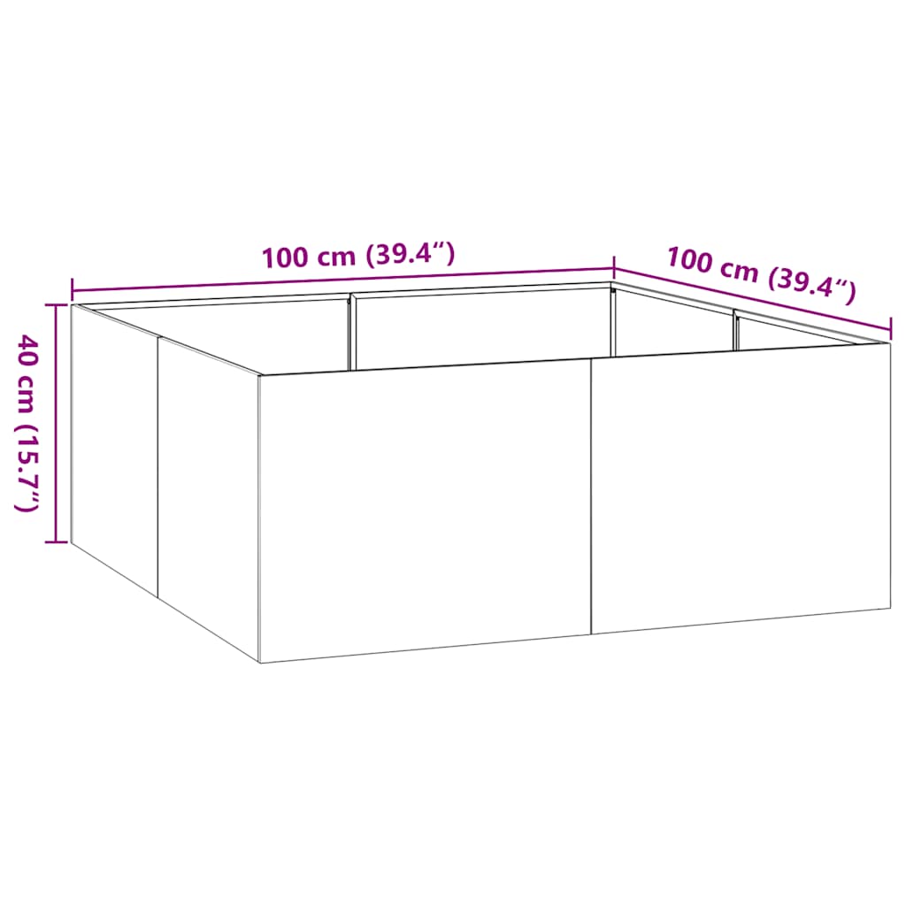 Planter 100x100x40 cm Galvanised Steel
