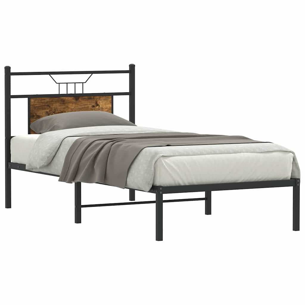 Bed Frame without Mattress Smoked Oak 75x190 cm Small Single Engineered Wood