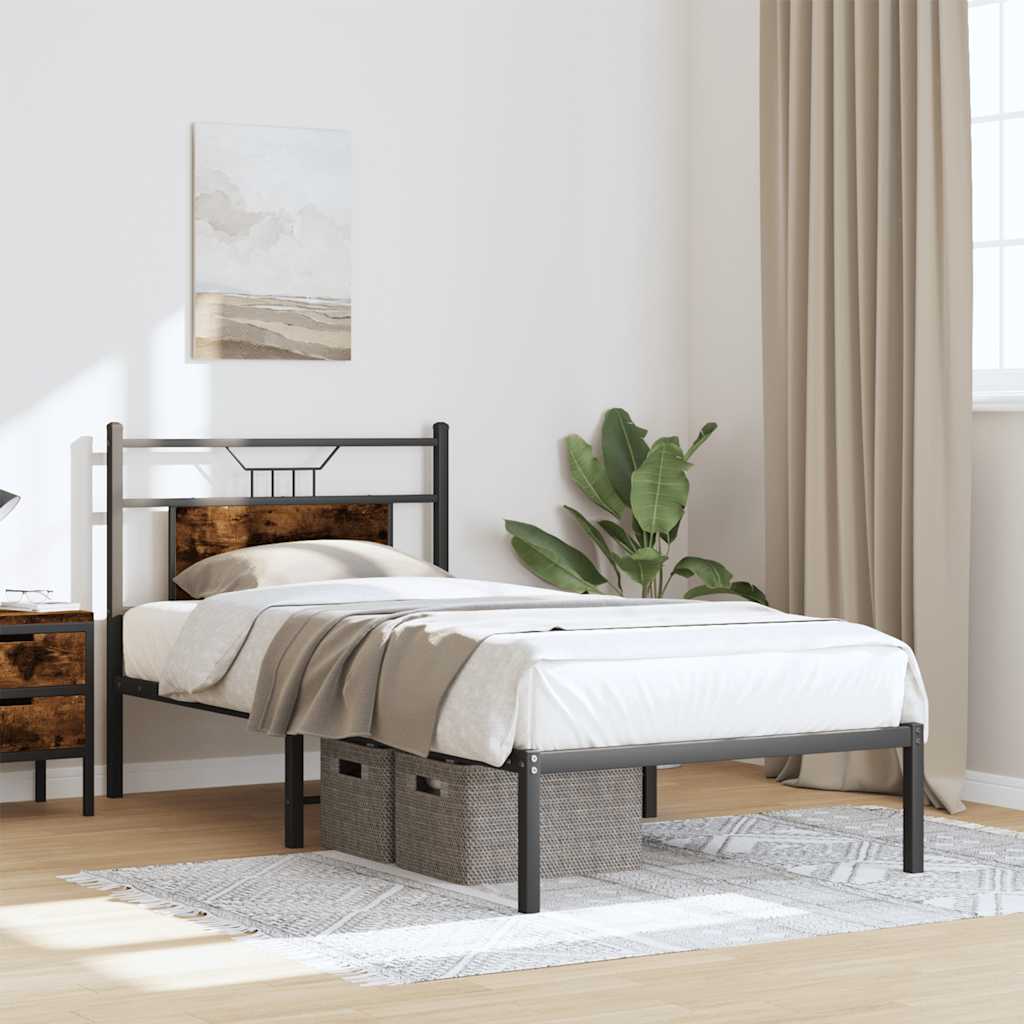 Bed Frame without Mattress Smoked Oak 75x190 cm Small Single Engineered Wood