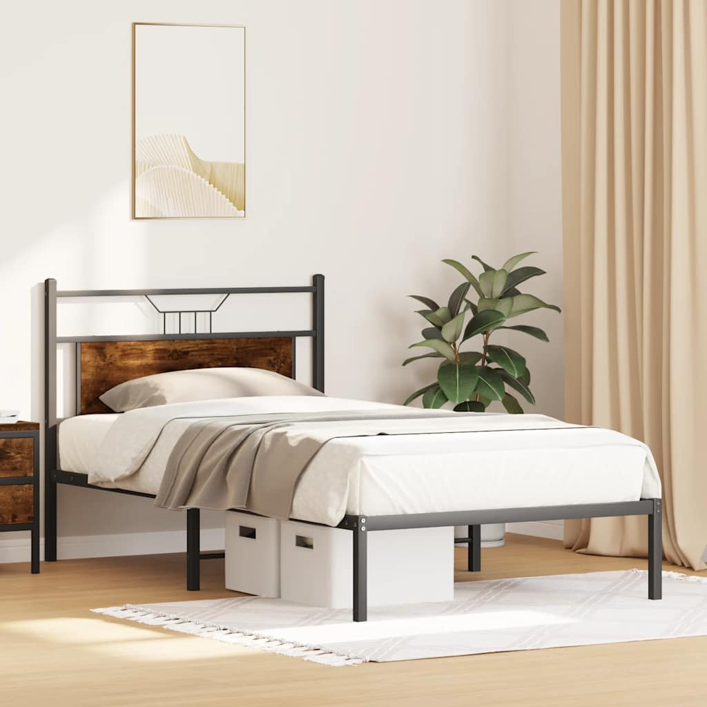 Bed Frame without Mattress Smoked Oak 100x190 cm Engineered Wood