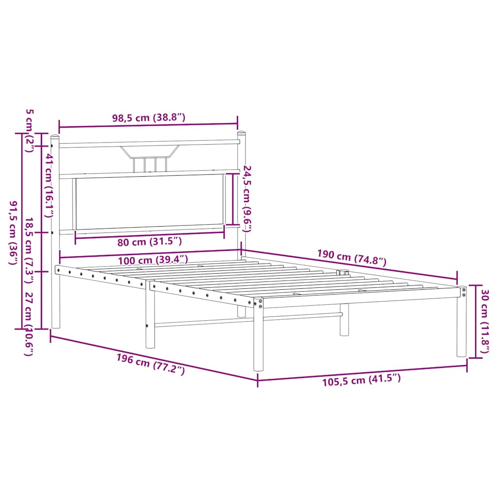 Bed Frame without Mattress Smoked Oak 100x190 cm Engineered Wood