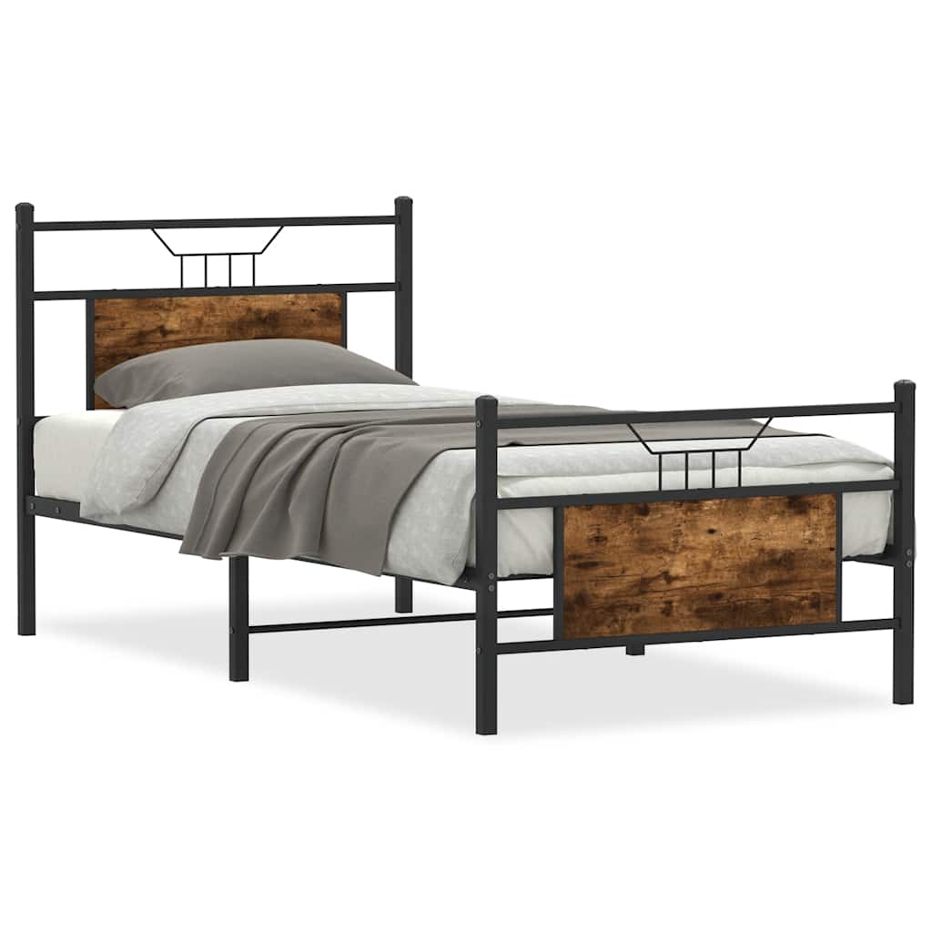 Bed Frame without Mattress Smoked Oak 90x190 cm Single Engineered Wood