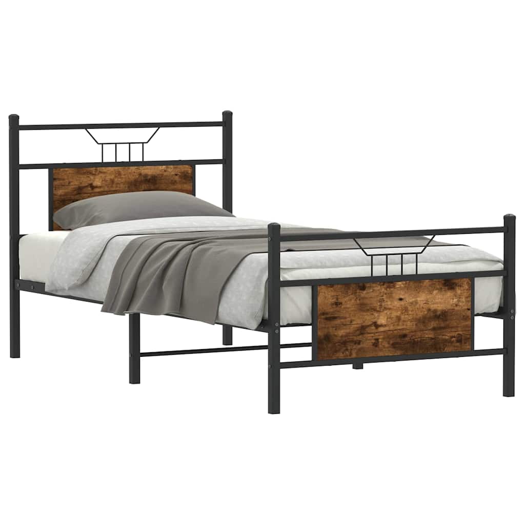 Bed Frame without Mattress Smoked Oak 90x190 cm Single Engineered Wood
