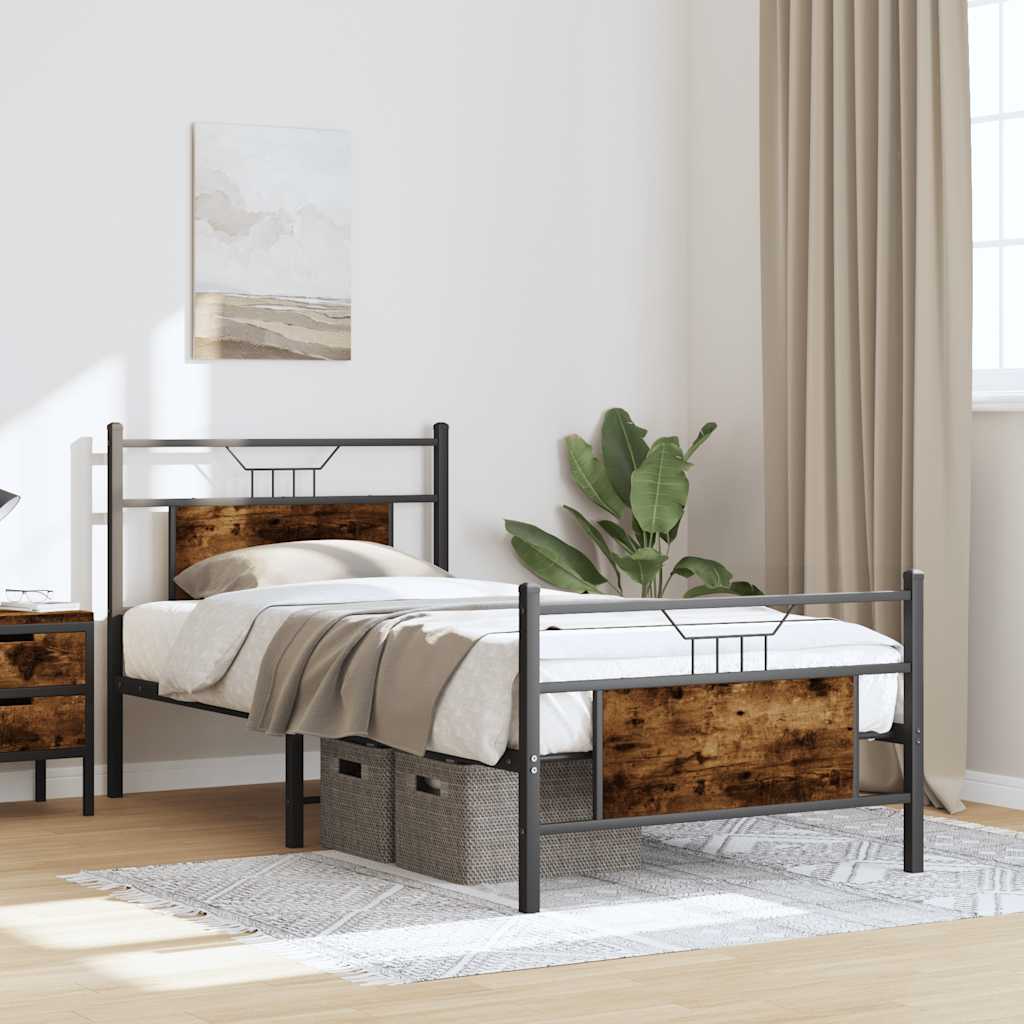 Bed Frame without Mattress Smoked Oak 90x190 cm Single Engineered Wood
