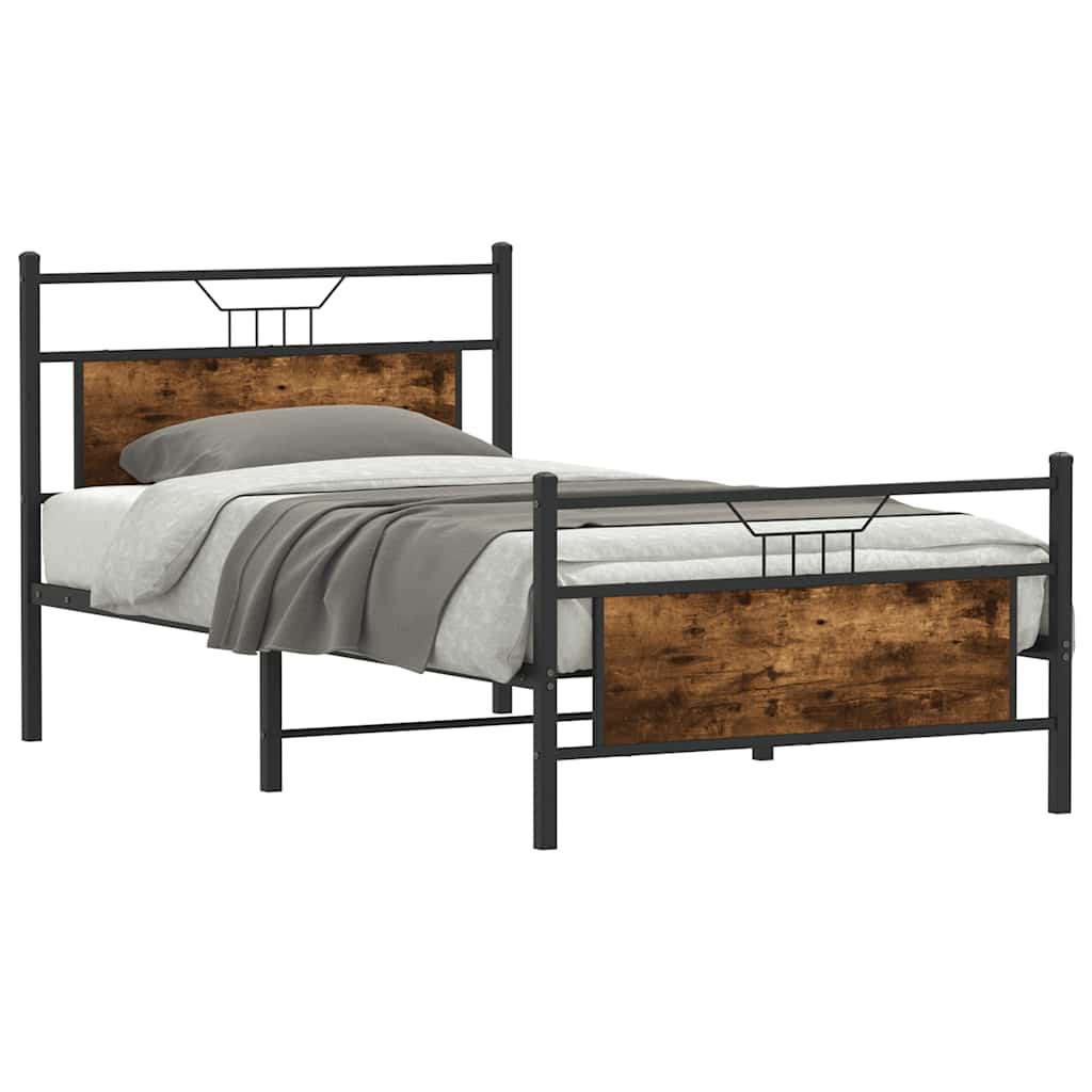 Bed Frame without Mattress Smoked Oak 100x190 cm Engineered Wood