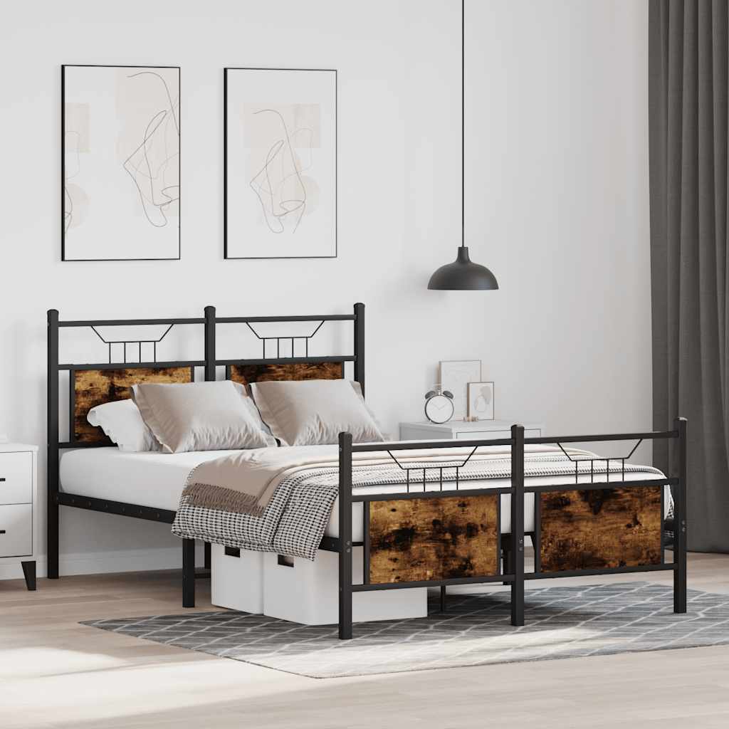 Bed Frame without Mattress Smoked Oak 120x190 cm Small Double Engineered Wood