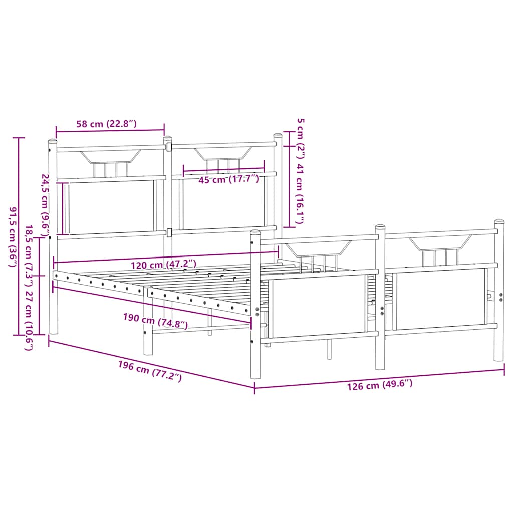 Bed Frame without Mattress Smoked Oak 120x190 cm Small Double Engineered Wood