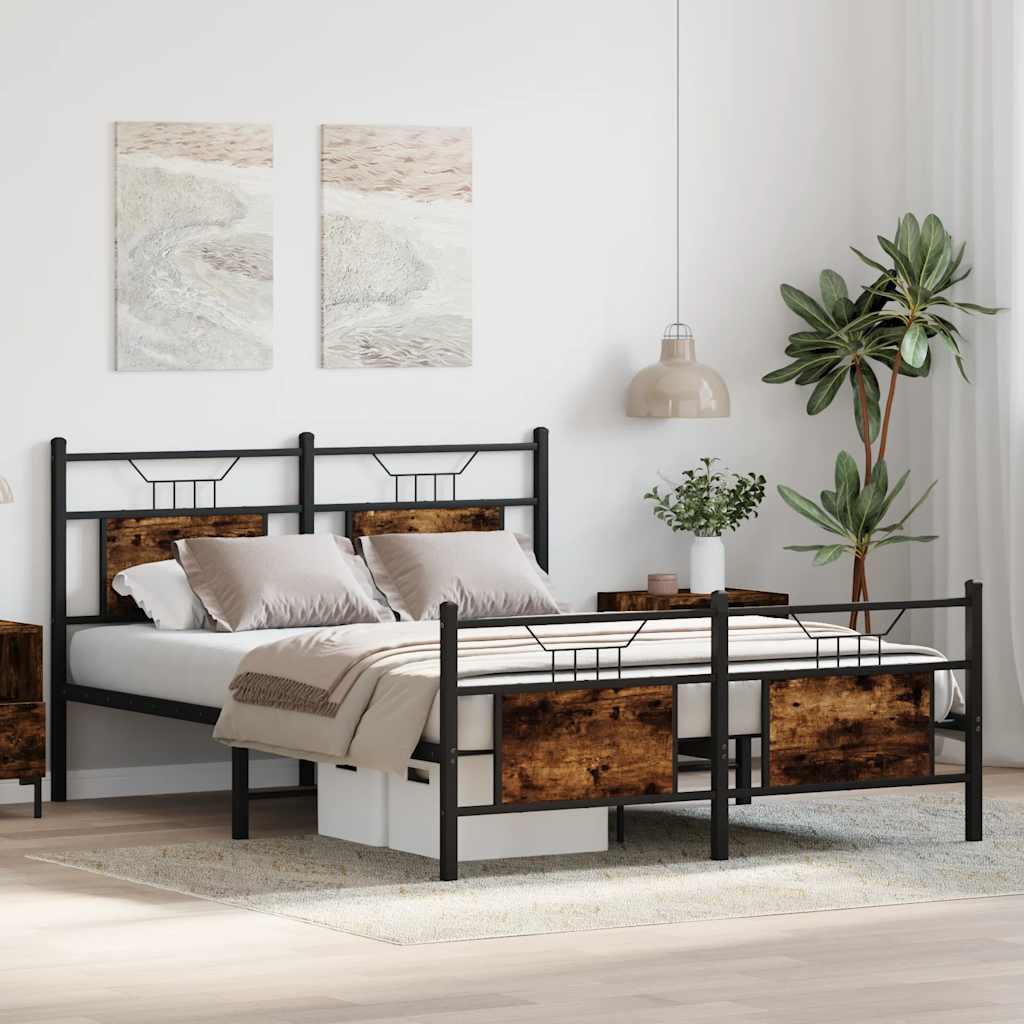 Bed Frame without Mattress Smoked Oak 140x190 cm Engineered Wood
