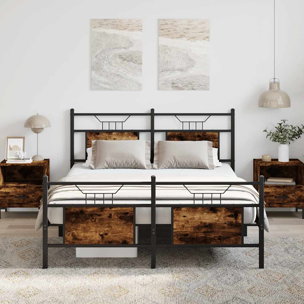Bed Frame without Mattress Smoked Oak 140x190 cm Engineered Wood